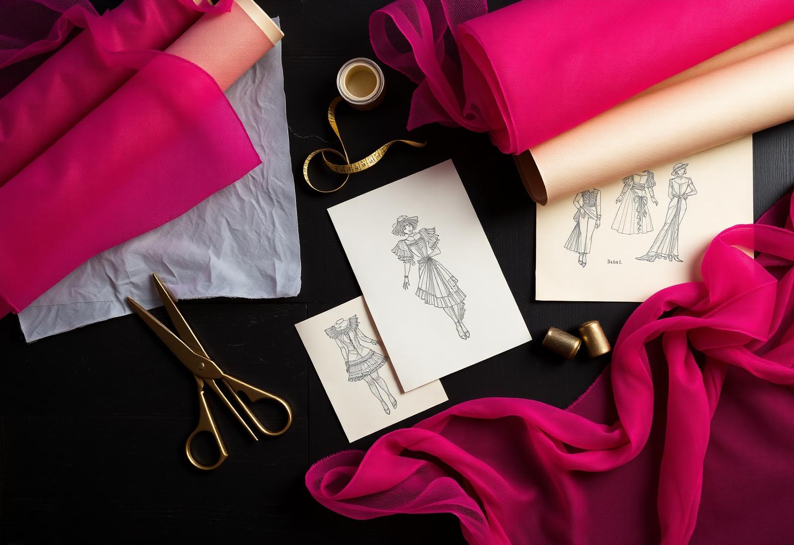 Strumenti e tessuti dell'atelier
